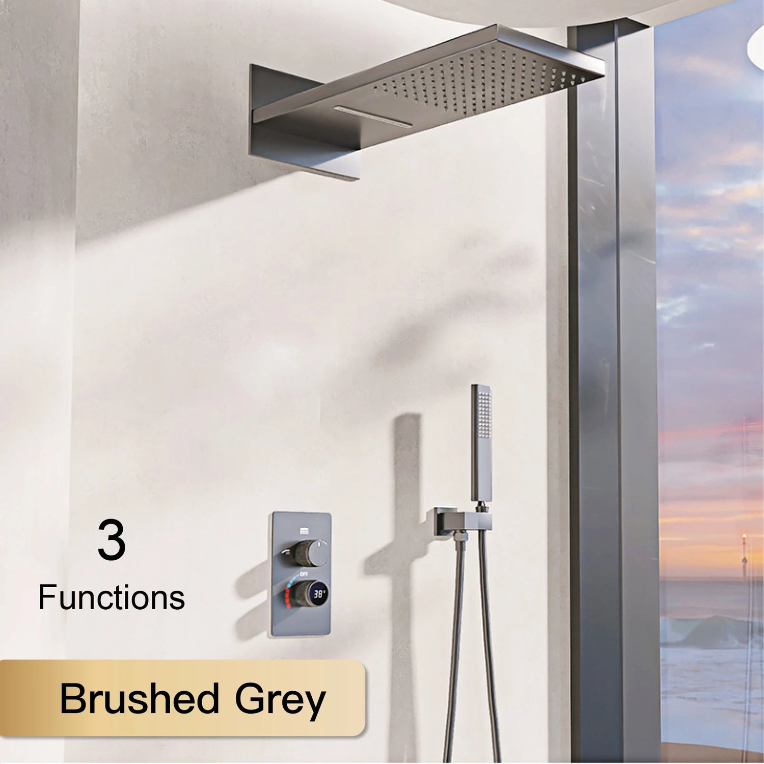 Luxury black shower system with wall mounted design LED digital display for dual control of hot & cold Simple bathroom Tap