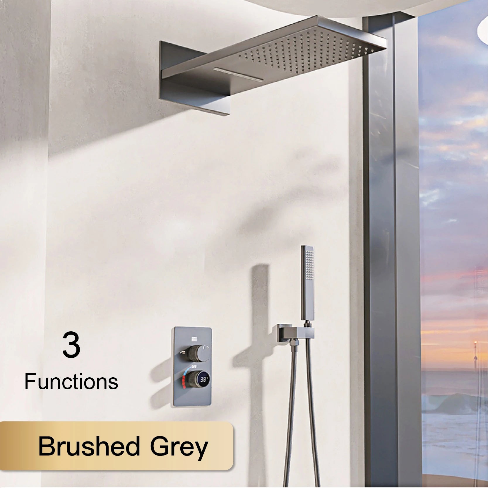 Luxury black shower system with wall mounted design LED digital display for dual control of hot & cold Simple bathroom Tap