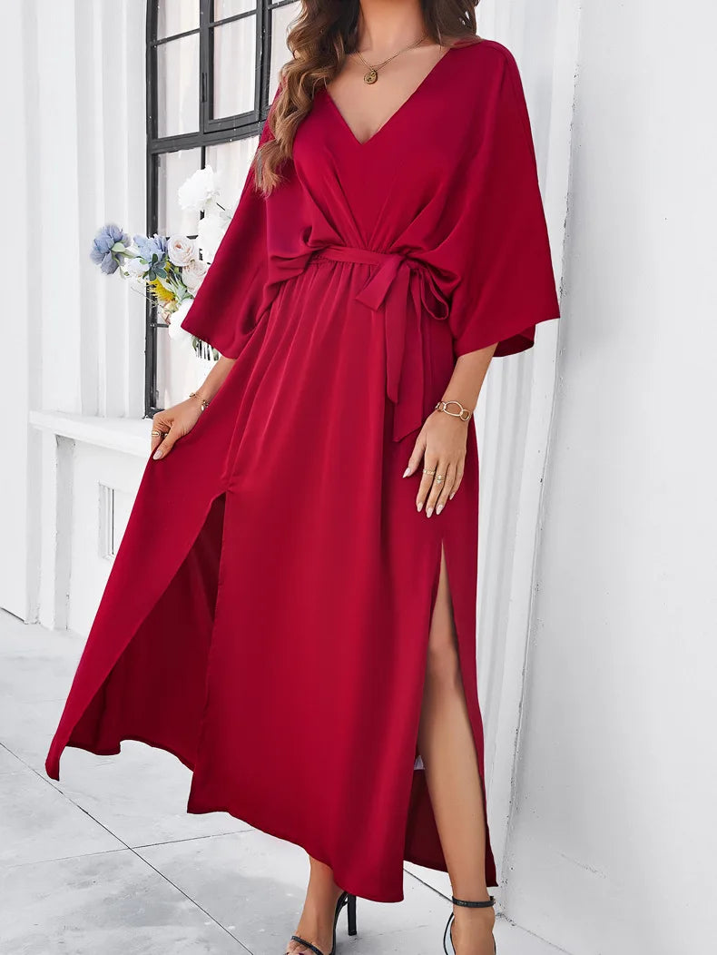 2025 Dress Women Female Clothing Fashion Elegant Evening Party Dresses High Waist V-Neck Loose Dresses