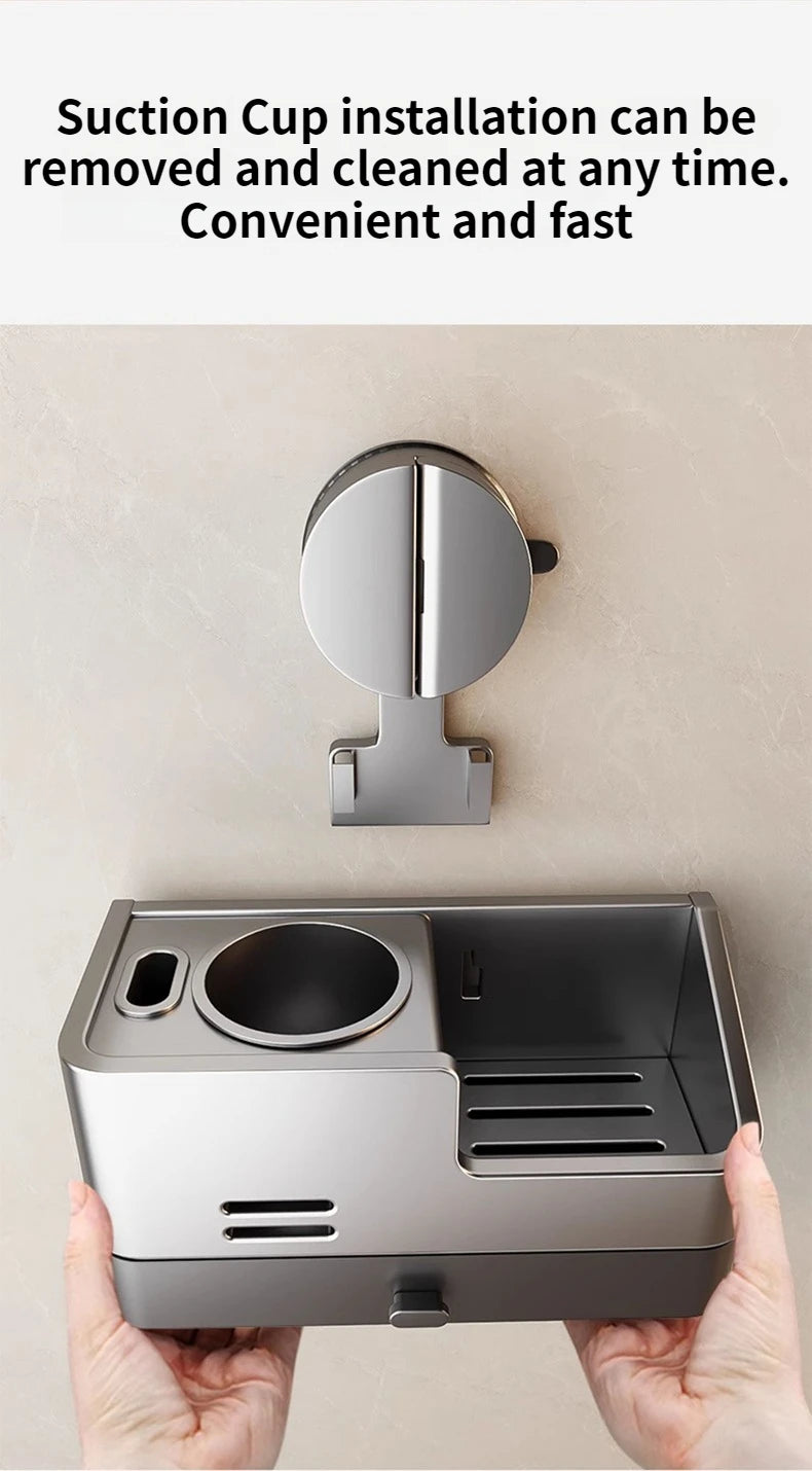 Wall-Mounted Bathroom Storage Rack With Suction Cup Toilet Brush No Drilling Required - New Toilet Brush For Spotless Cleaning