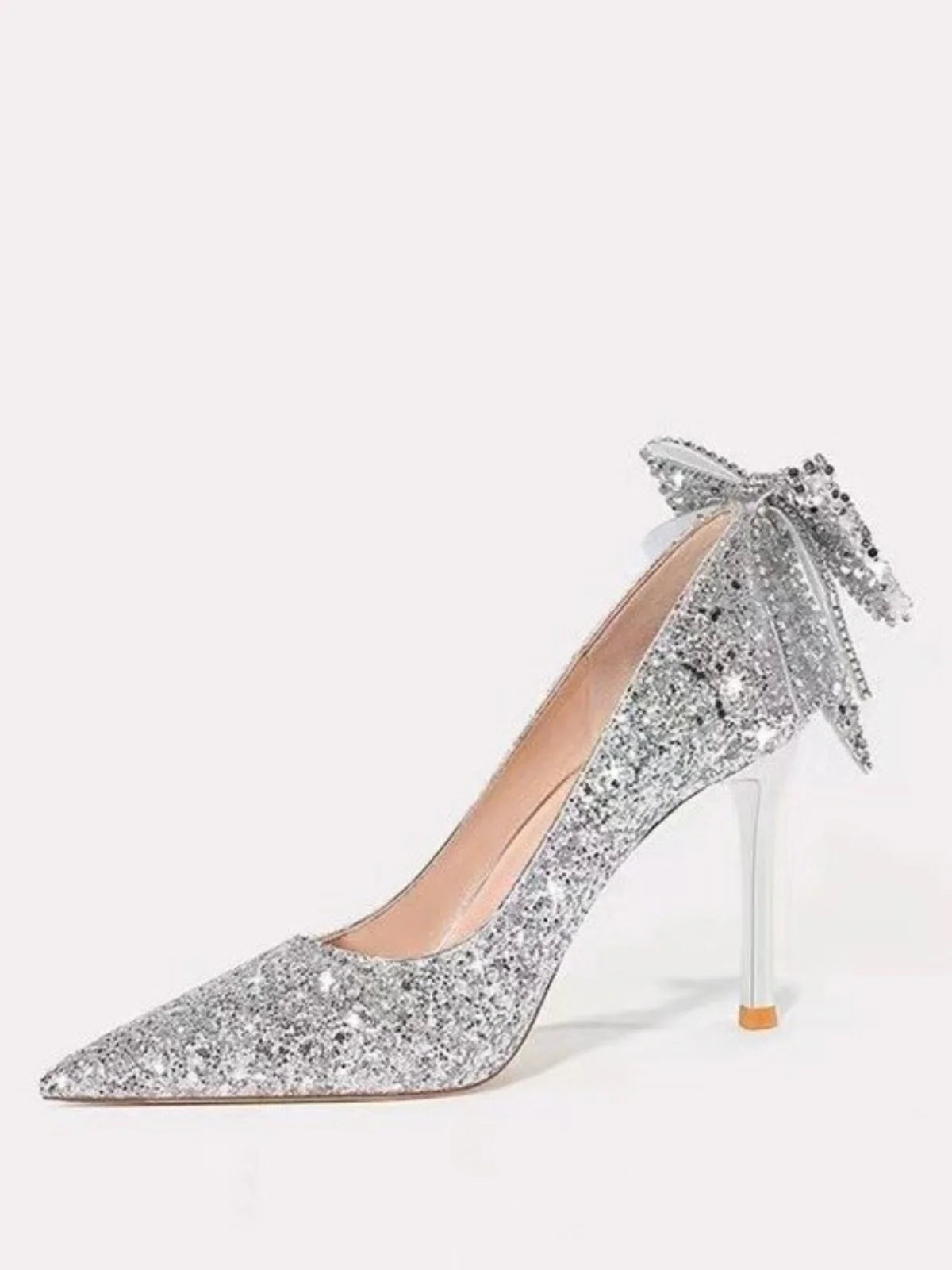 Silver Crystal Soft Leather High Heels Women&