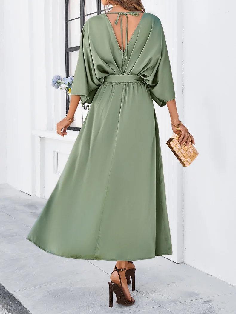 2025 Dress Women Female Clothing Fashion Elegant Evening Party Dresses High Waist V-Neck Loose Dresses