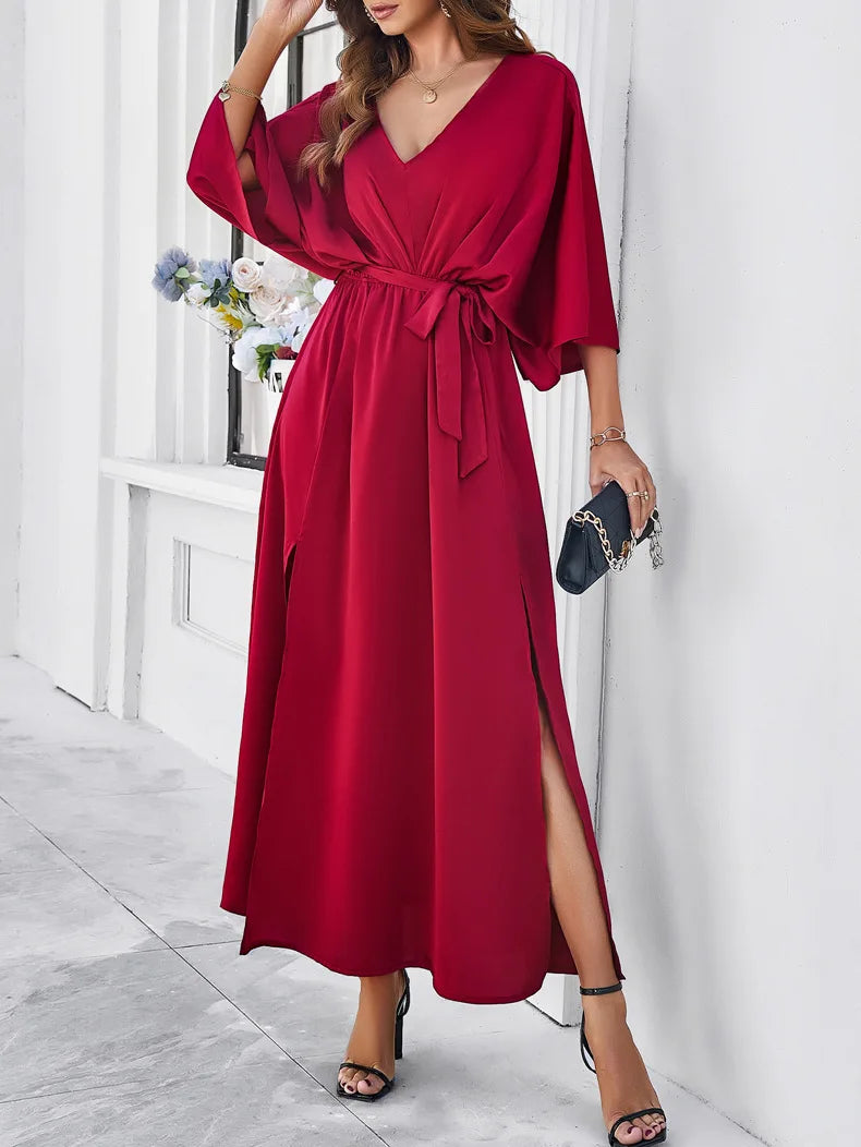 2025 Dress Women Female Clothing Fashion Elegant Evening Party Dresses High Waist V-Neck Loose Dresses
