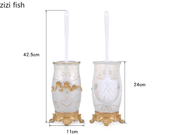European Resin Household Bathroom Set Soap Dispenser Tooth Brush Holder Cup Soap Dish Tray Toilet Brush Wastebin Storage Set