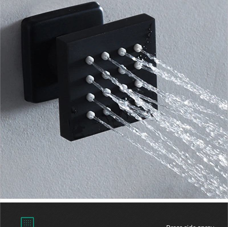 Luxury 16/20 Inch 400/500mm Rainfall Mist Spray LED Shower Head Set Constant Temperature Valve Mixer With Side Massage Jets