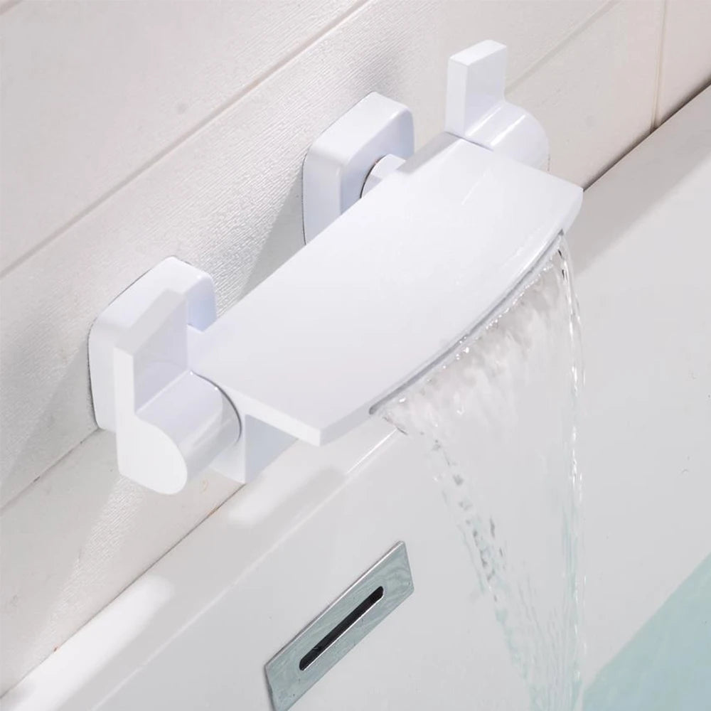 Black Bathroom Waterfall Tub Faucet Deck Mount Dual Handle Brass Bathtub Shower Faucet Mixer Tub Tap
