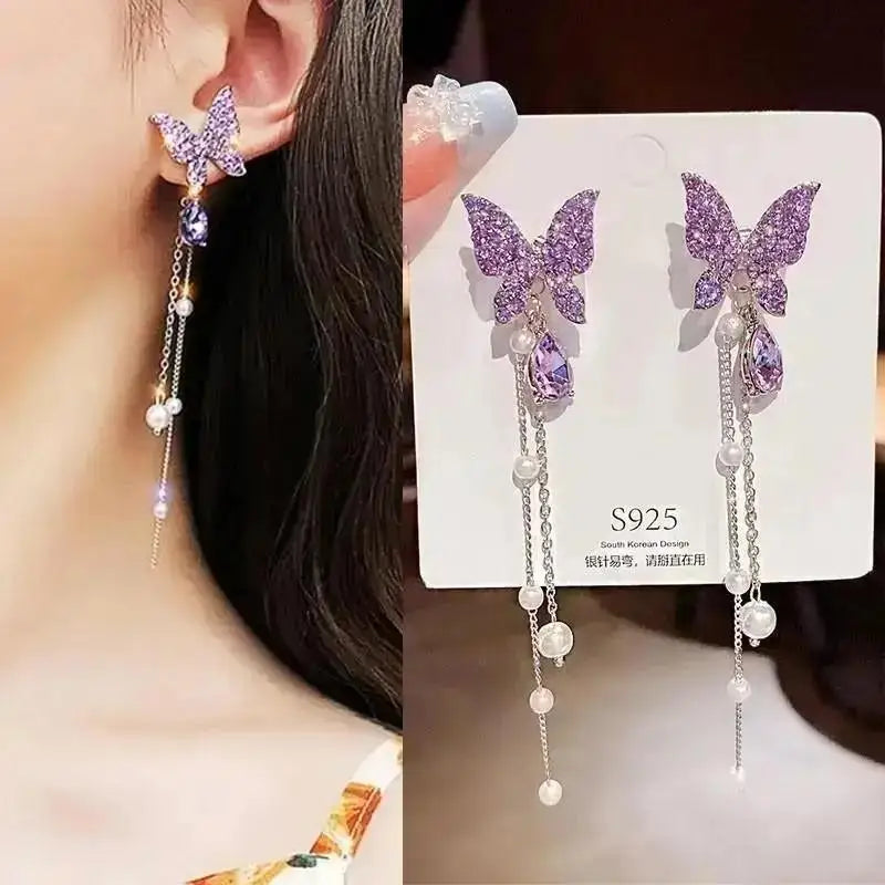 925 Silver Needle Korean Fashion Pearl Tassel Earrings For Women Jewelry 2025 Trending New Luxury Women&