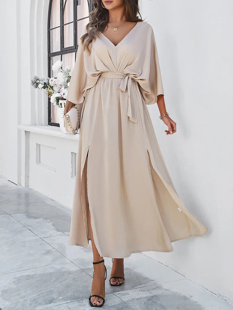 2025 Dress Women Female Clothing Fashion Elegant Evening Party Dresses High Waist V-Neck Loose Dresses