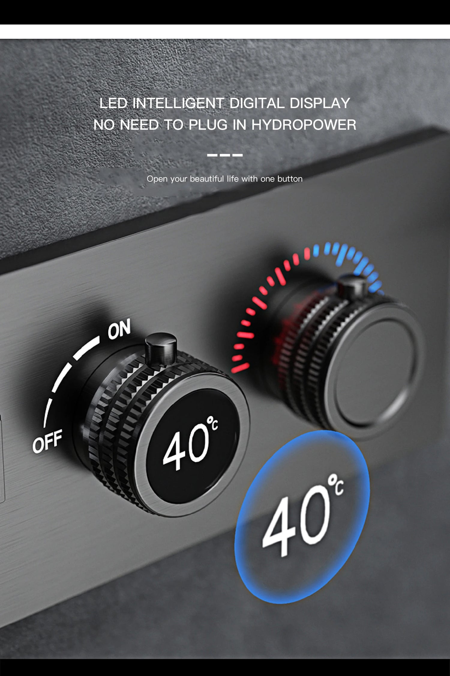 Luxury  black brass shower system wall-mounted LED digital display design Cold & hot dual-control 4-function ceiling shower Tap