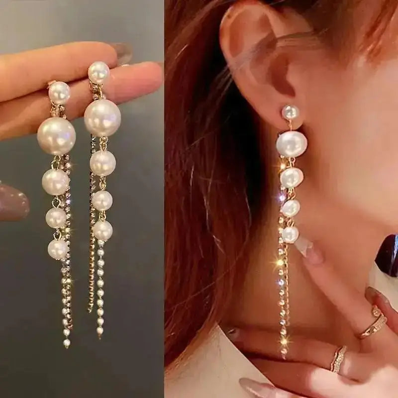 925 Silver Needle Korean Fashion Pearl Tassel Earrings For Women Jewelry 2025 Trending New Luxury Women&