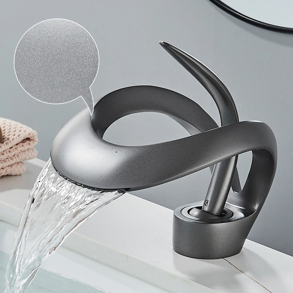 Solid Brass Waterfall Basin Faucet Single Handle Hot Cold Water Mixer Tap For Bathroom Sink