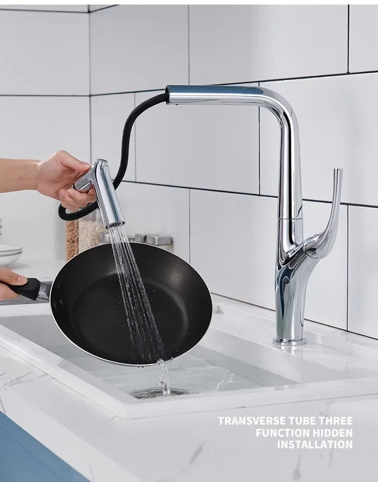 Pull Out Water Filter Tap Brass Crane For Deck Mounted Black  Sink Mixer 3 Way Kitchen Faucet