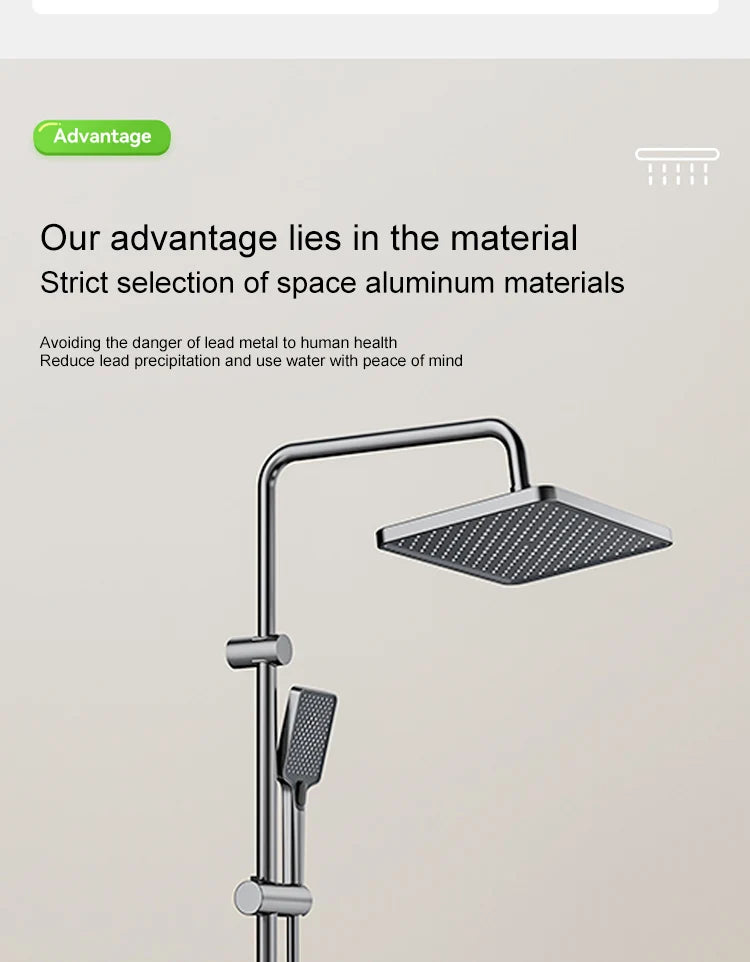 Grey Piano Button Ambient Light Bathroom Shower Full Set Digital Display Shower System Sets Rain Faucets Shower Head