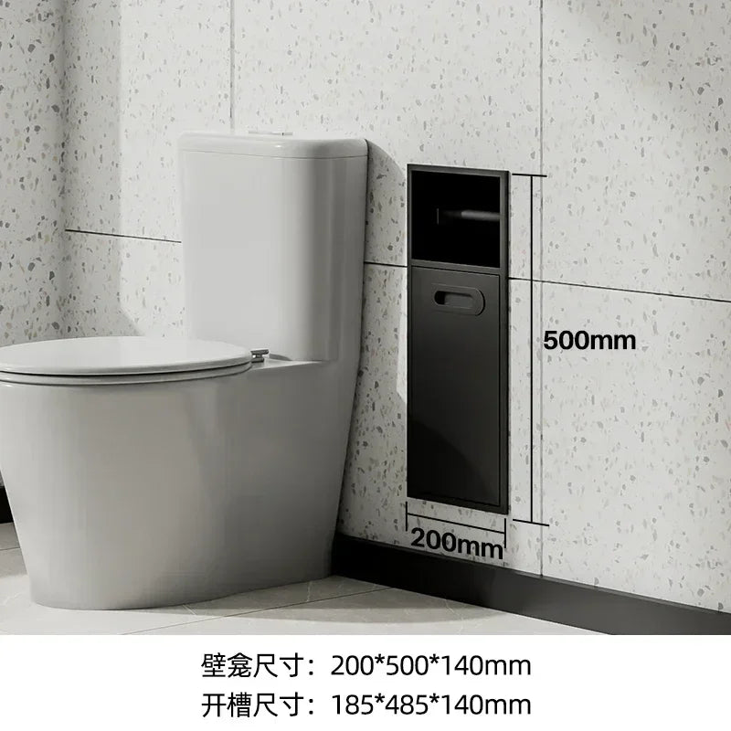 Stainless Steel Niche Bathroom Metal Embedded Trash Can Cabinet Finished Toilet Side Tissue Storage Rack