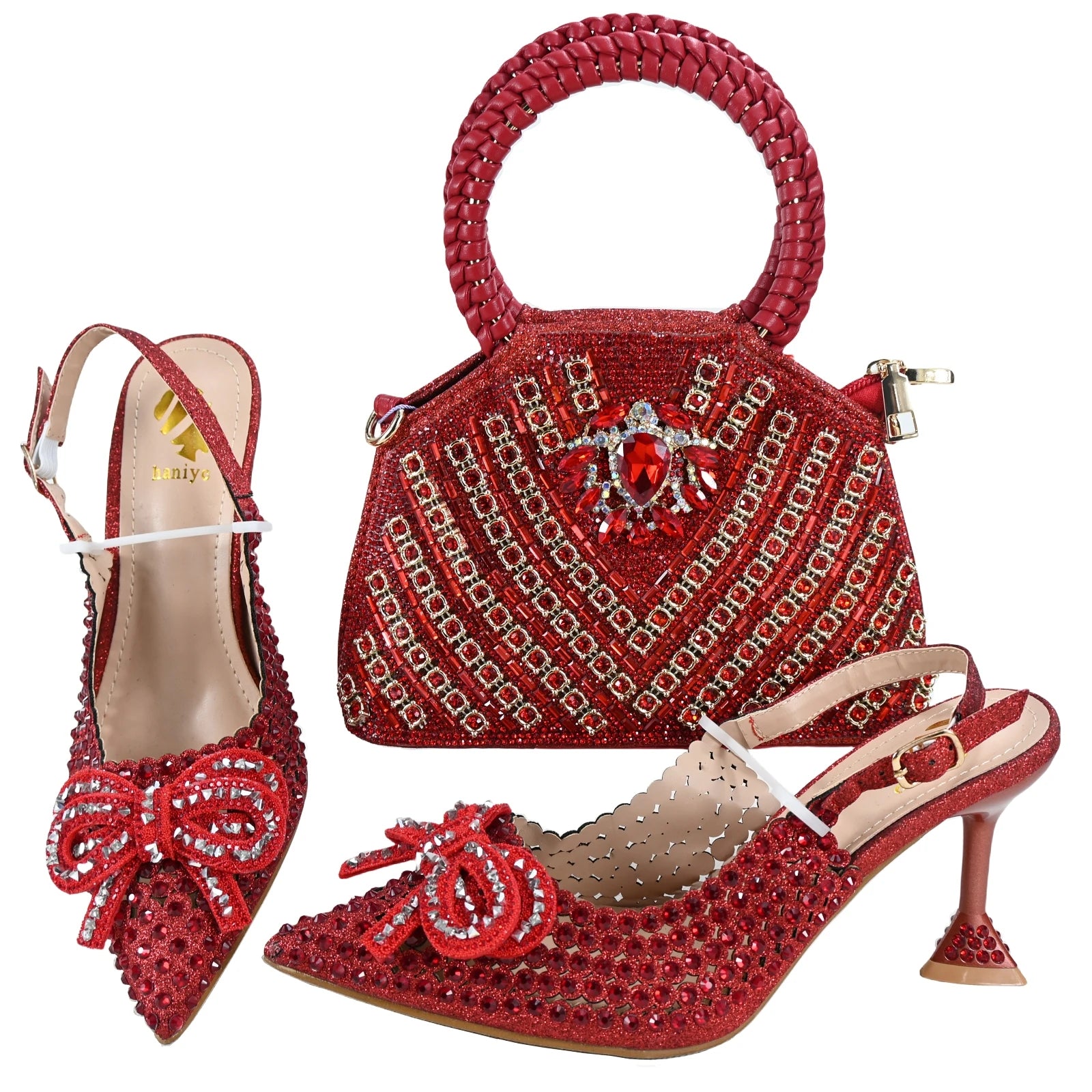 doershow Italian Shoes And Bag Sets For Evening Party With Stones Italian Leather Handbags Match Bags! SDF1-2