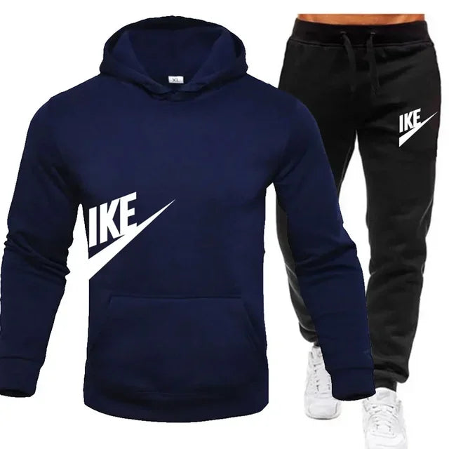 New hooded sports hoodie + 2 sets of sweatpants, fashion printed autumn and winter men&