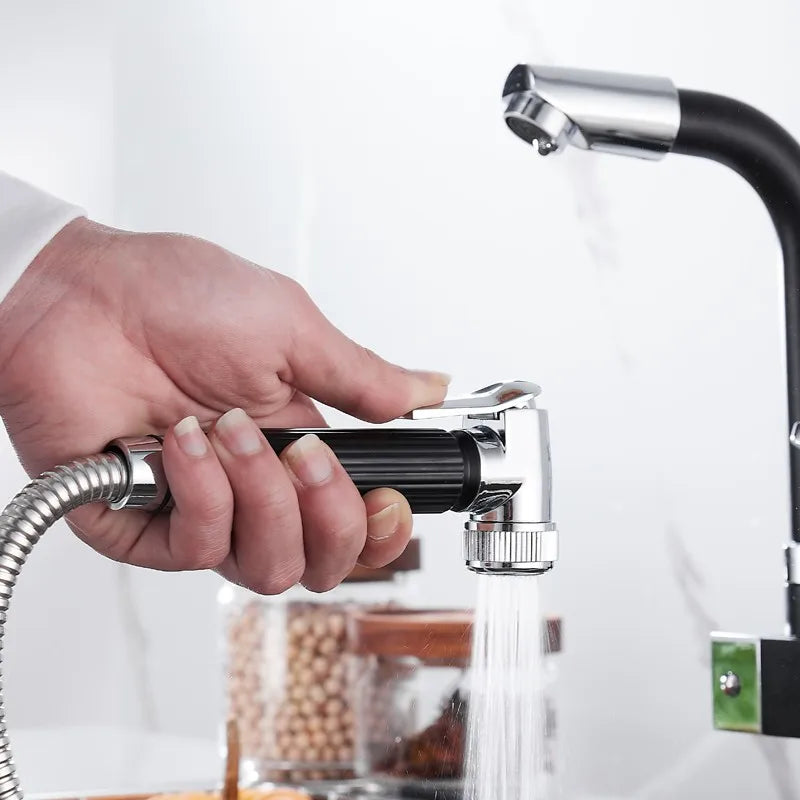kitchen Sink Faucet Black Deck Mounted Flexible Pull Out Mixer Tap Hot Cold Kitchen Faucet Spring Spout Chrome Silver Faucet