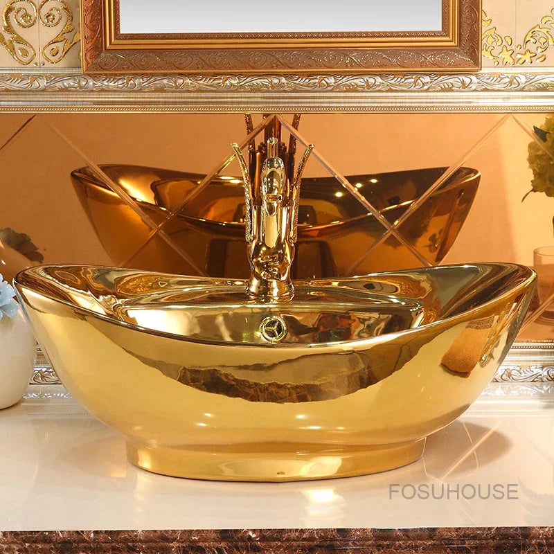 Gold Bathroom Sinks Ceramic Bathroom Sinks Art European Toilet Basin Wash Basin Modern Washing Hand Basin