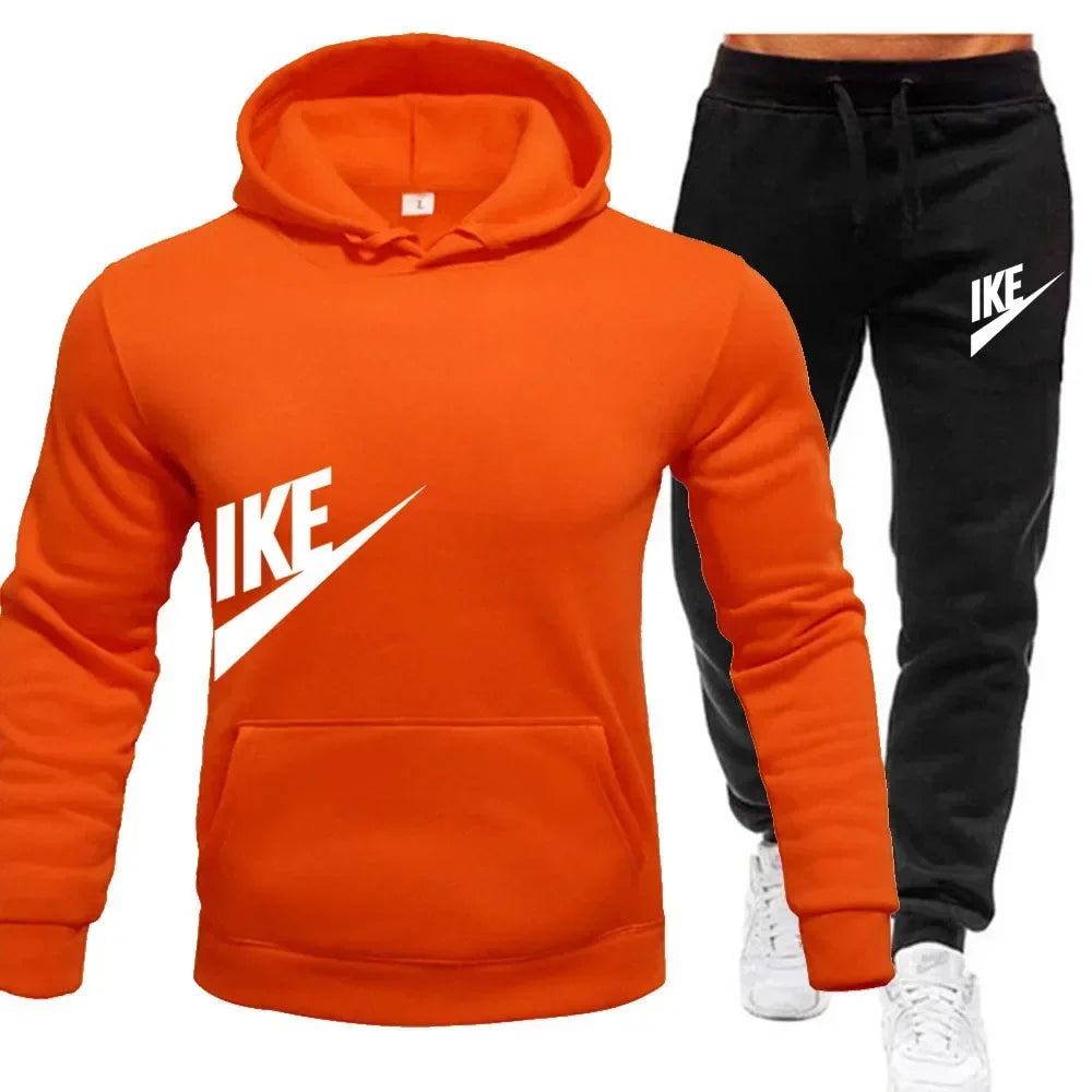 New hooded sports hoodie + 2 sets of sweatpants, fashion printed autumn and winter men&
