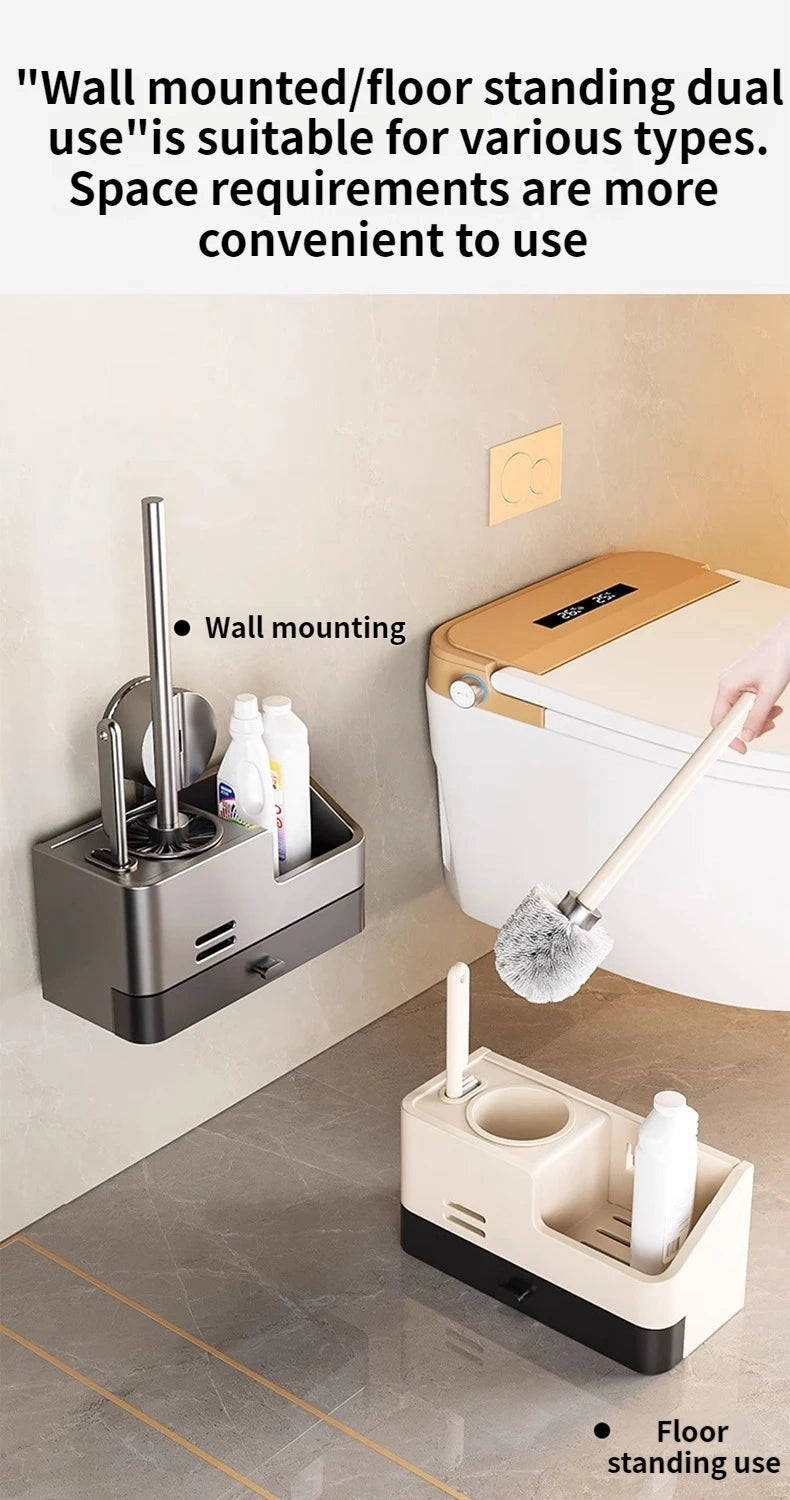 Wall-Mounted Bathroom Storage Rack With Suction Cup Toilet Brush No Drilling Required - New Toilet Brush For Spotless Cleaning