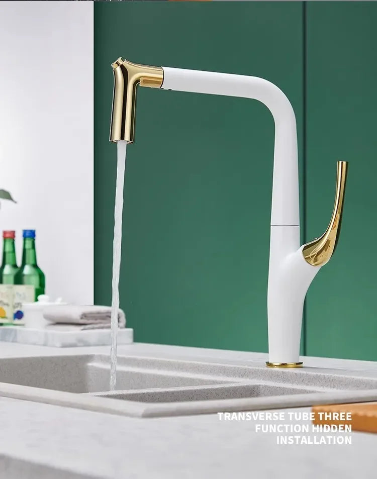Pull Out Water Filter Tap Brass Crane For Deck Mounted Black  Sink Mixer 3 Way Kitchen Faucet