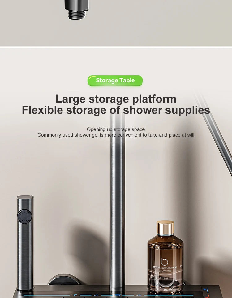 Grey Piano Button Ambient Light Bathroom Shower Full Set Digital Display Shower System Sets Rain Faucets Shower Head