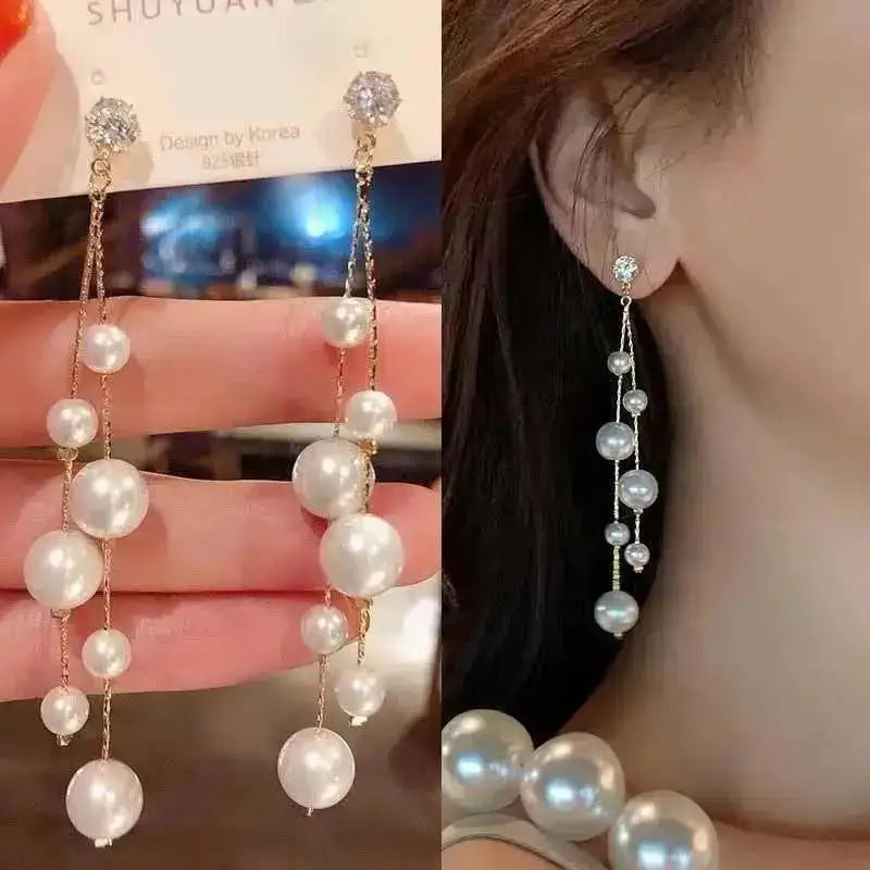 925 Silver Needle Korean Fashion Pearl Tassel Earrings For Women Jewelry 2025 Trending New Luxury Women&
