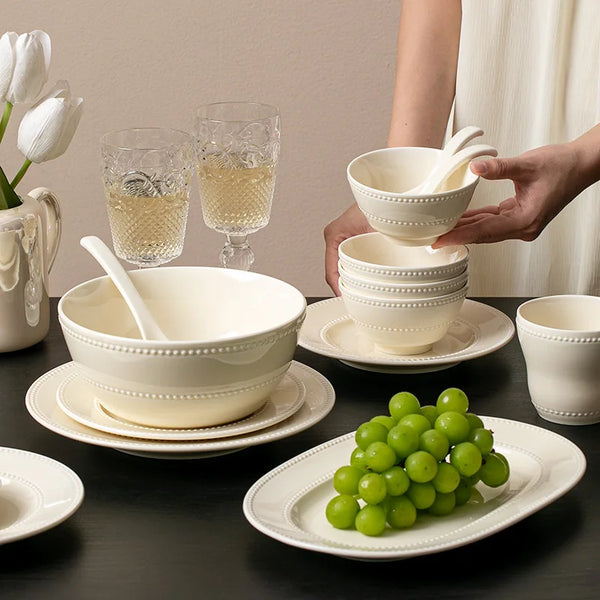 Modern Minimalist Style Ceramic Round Plate Steak Food Plates Fish Plate Spoon Bowls  Dinner Dish Porcelain Dinnerware Set