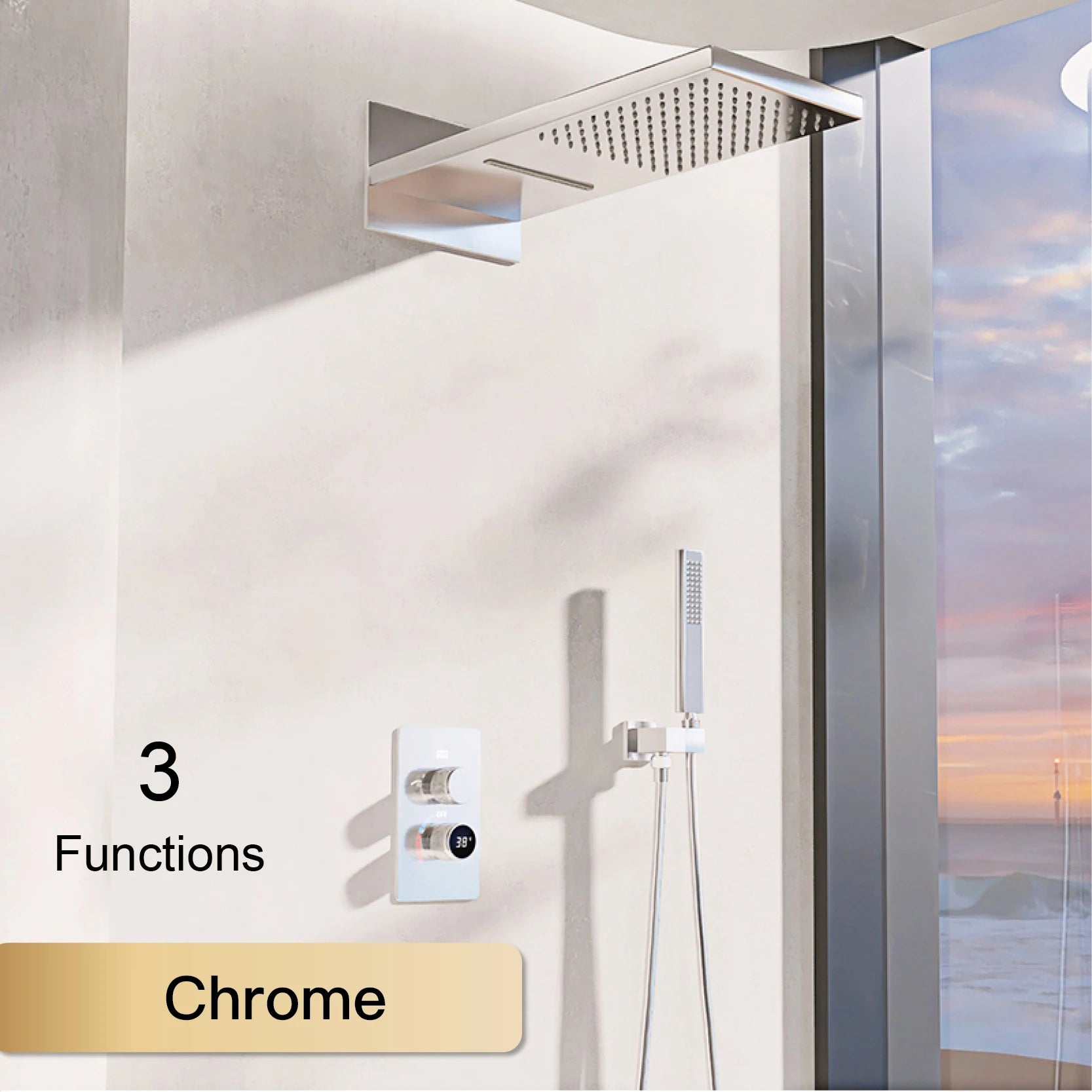 Luxury black shower system with wall mounted design LED digital display for dual control of hot & cold Simple bathroom Tap