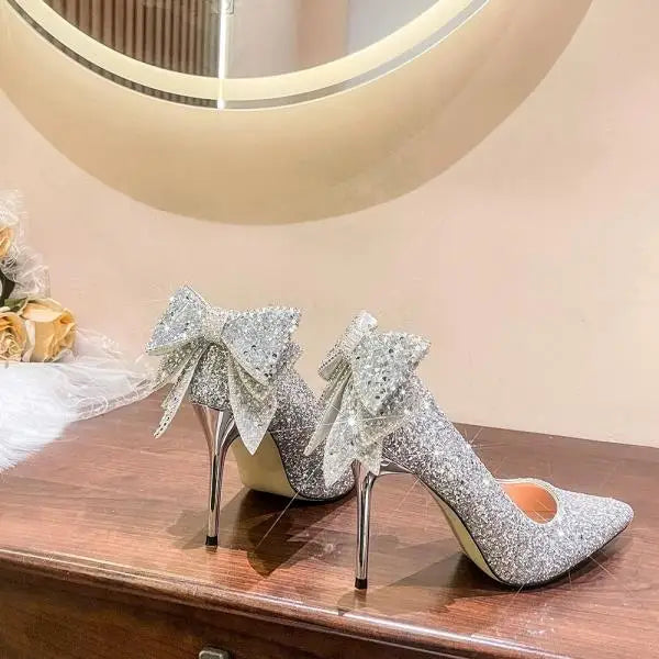 Crystal Shoes Sandals Ladies Beige High Heels Bling Bling 2025 Ornaments African Spring 12cm Silver Bridal Latest Wedding Pumps