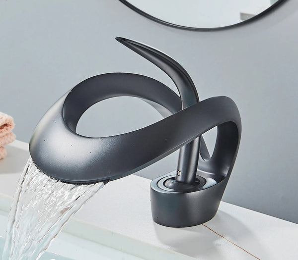 Solid Brass Waterfall Basin Faucet Single Handle Hot Cold Water Mixer Tap For Bathroom Sink