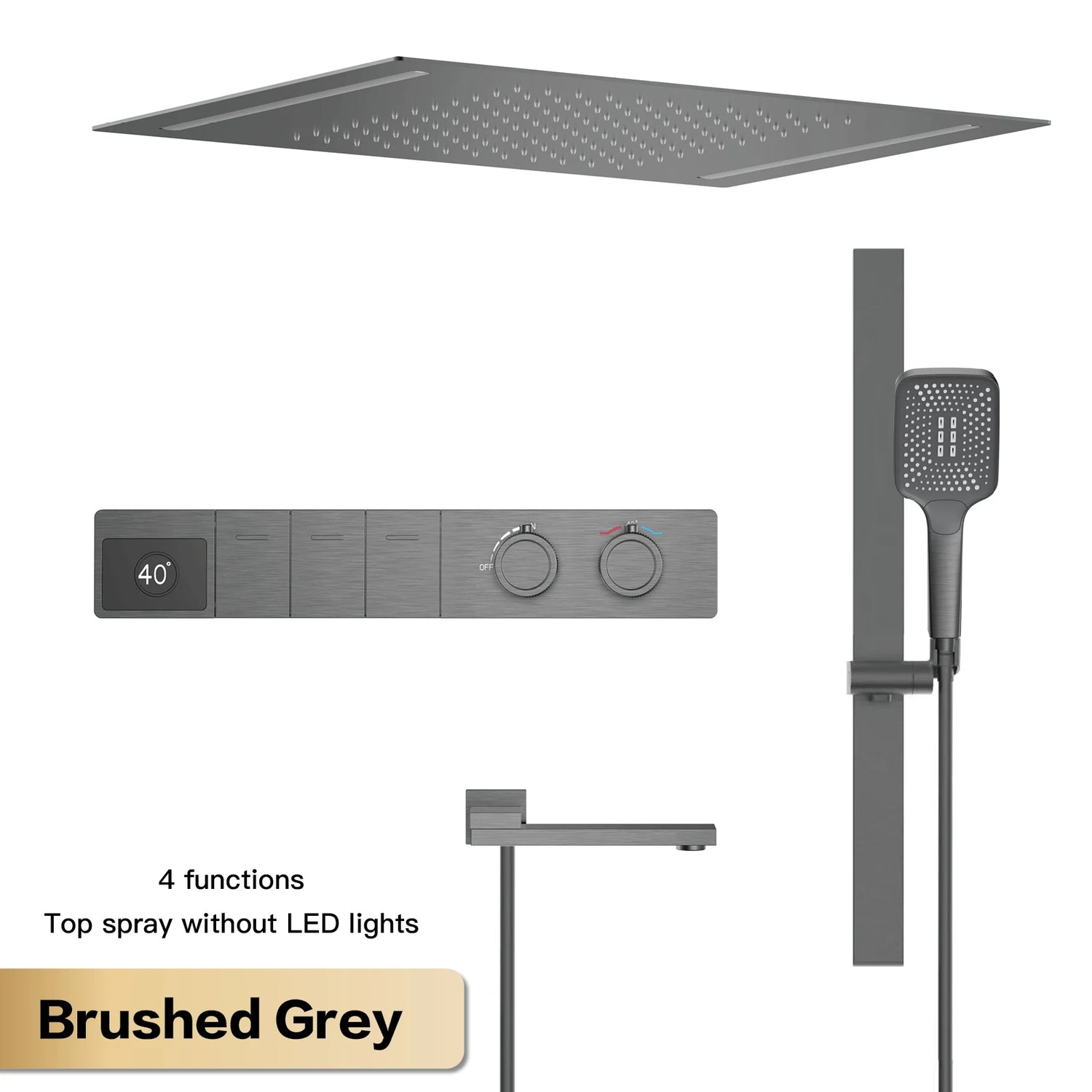 Luxury brass gun gray ceiling constant temperature shower system LED digital display hot and cold water embedded bathroom faucet
