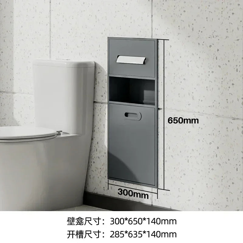 Stainless Steel Niche Bathroom Metal Embedded Trash Can Cabinet Finished Toilet Side Tissue Storage Rack