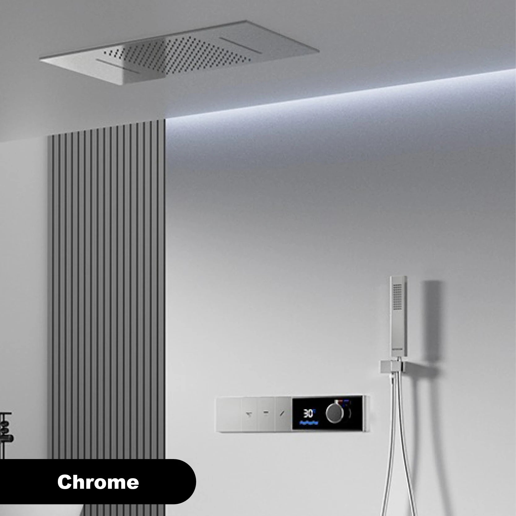 Luxury Brass Gun Grey Thermostatic LED Digital Display 3 Spray Modes Shower System.Ceiling-Embedded Waterfall Outlet Bath Mixer