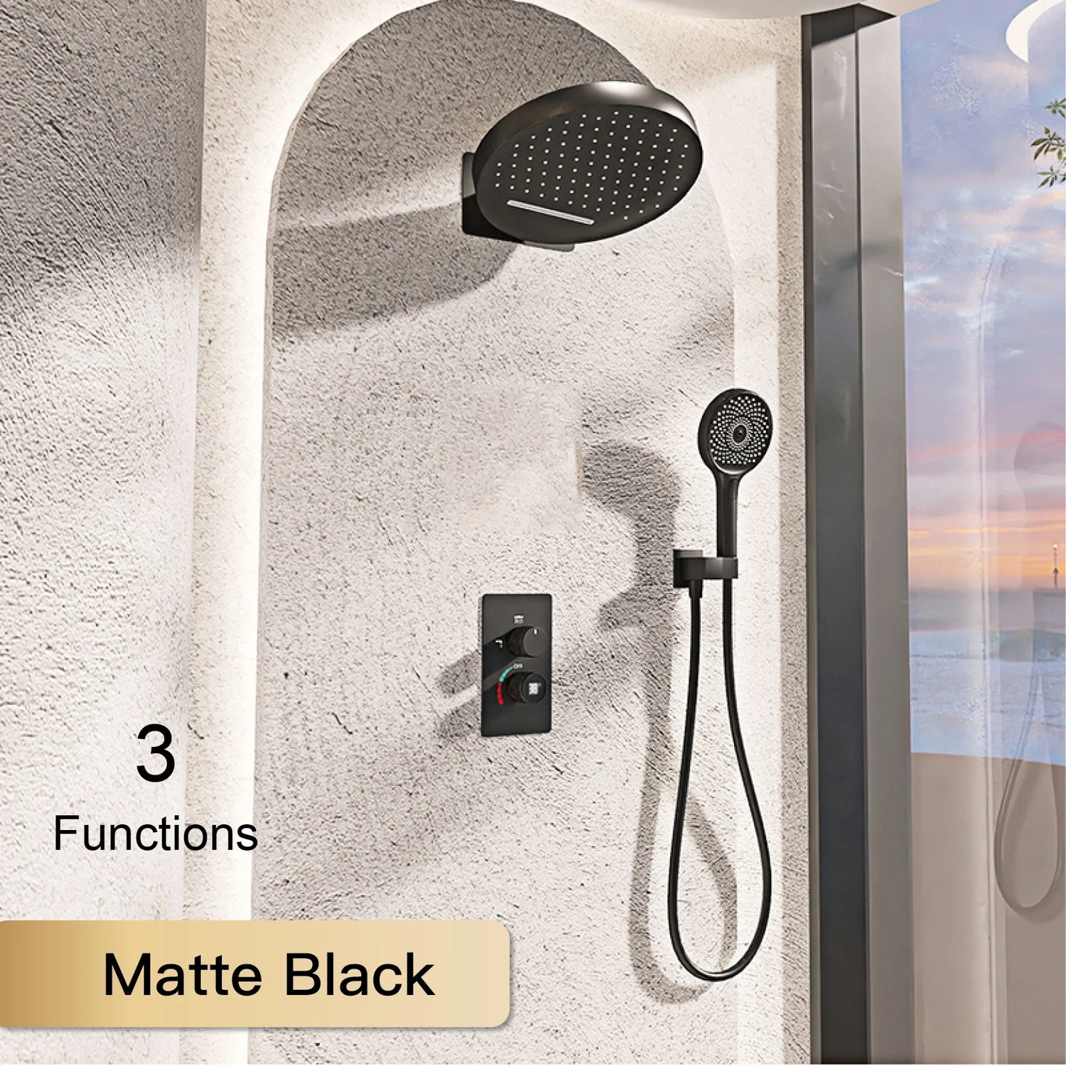 Luxury black shower system with wall mounted design LED digital display for dual control of hot & cold Simple bathroom Tap