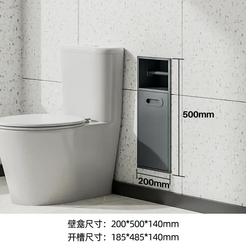 Stainless Steel Niche Bathroom Metal Embedded Trash Can Cabinet Finished Toilet Side Tissue Storage Rack