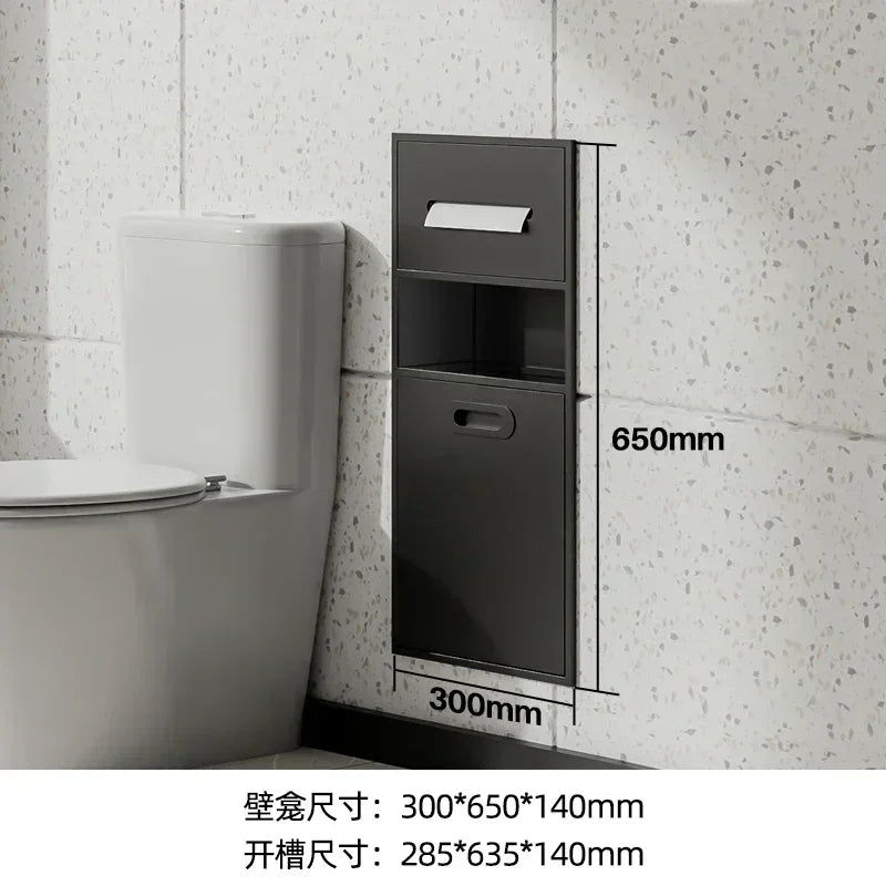 Stainless Steel Niche Bathroom Metal Embedded Trash Can Cabinet Finished Toilet Side Tissue Storage Rack