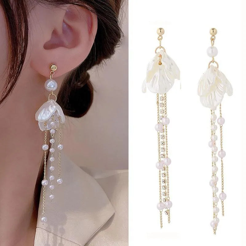 925 Silver Needle Korean Fashion Pearl Tassel Earrings For Women Jewelry 2025 Trending New Luxury Women&