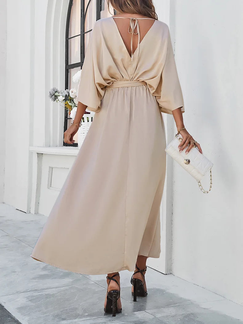 2025 Dress Women Female Clothing Fashion Elegant Evening Party Dresses High Waist V-Neck Loose Dresses