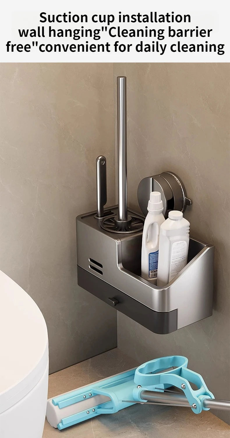 Wall-Mounted Bathroom Storage Rack With Suction Cup Toilet Brush No Drilling Required - New Toilet Brush For Spotless Cleaning