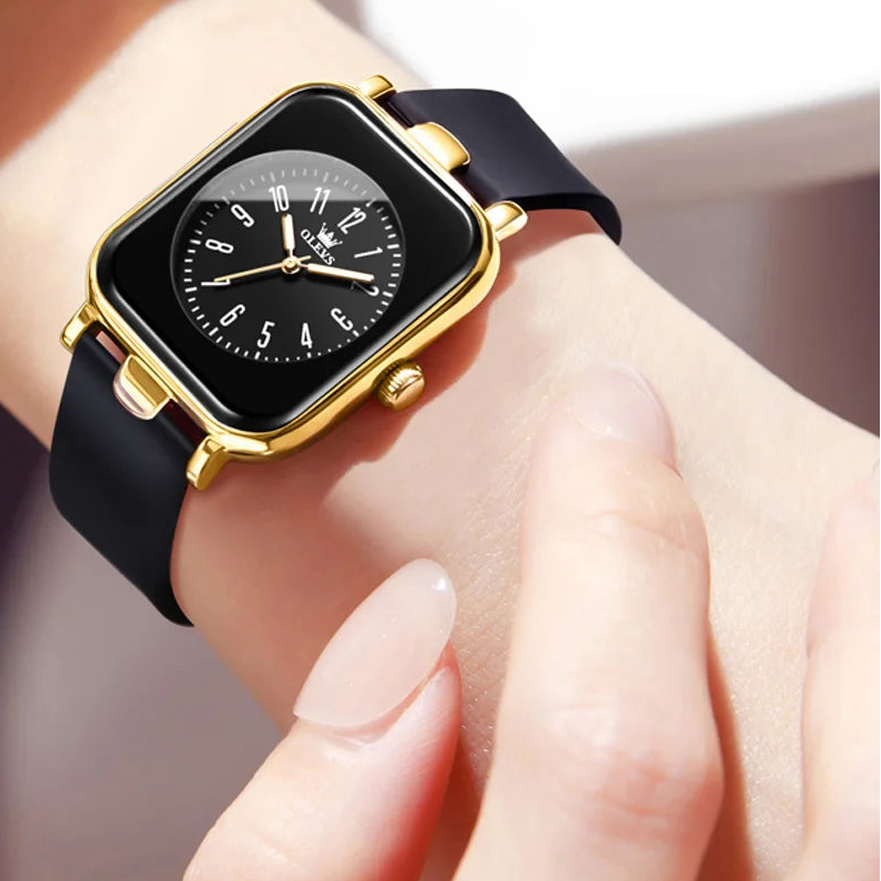 OLEVS square watch simple trendy silicone tape quartz watch women&