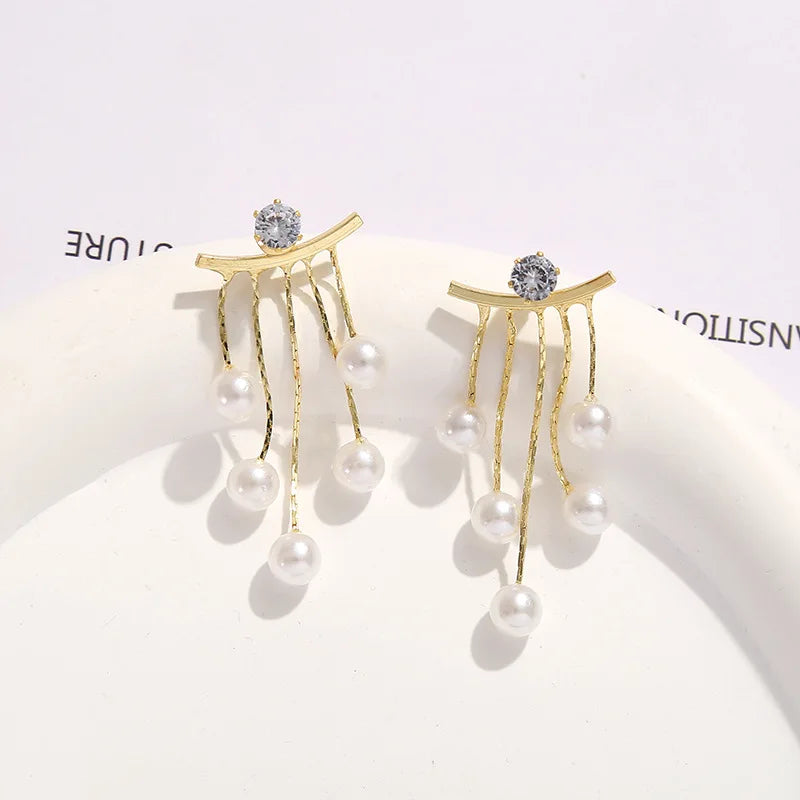 925 Silver Needle Korean Fashion Pearl Tassel Earrings For Women Jewelry 2025 Trending New Luxury Women&