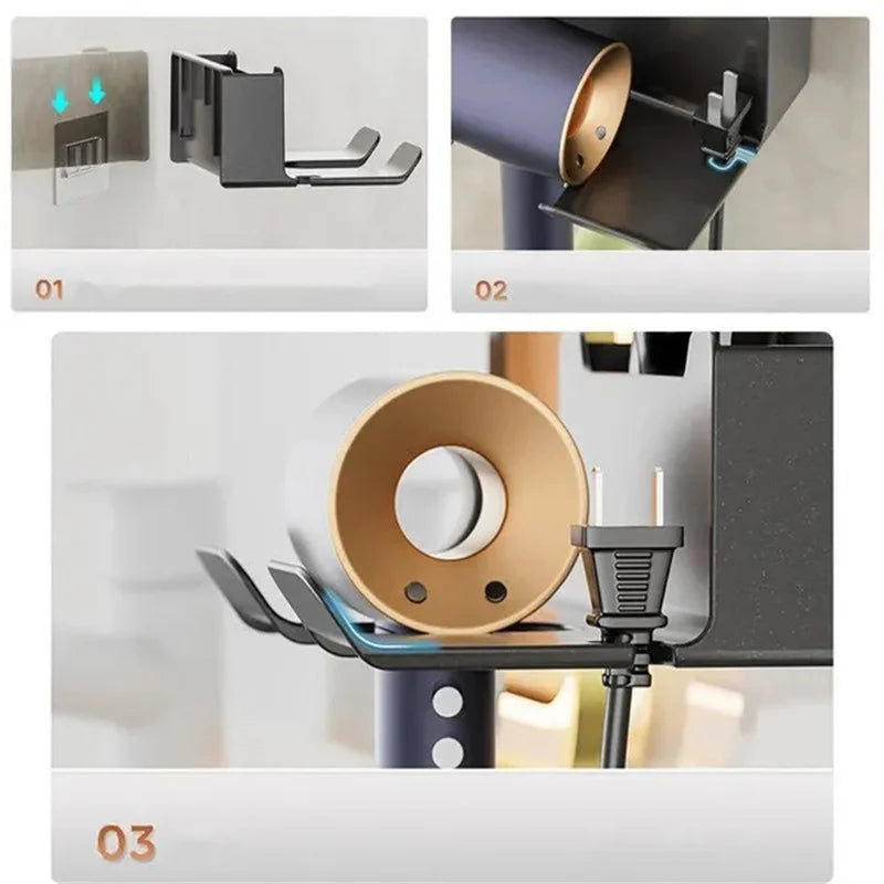 1PC Hair Dryer Holder Wall Mounted Self Adhesive Blow Dryer Holder Rack Dyson Hair Dryer Organizer Storage Bathroom Accessories