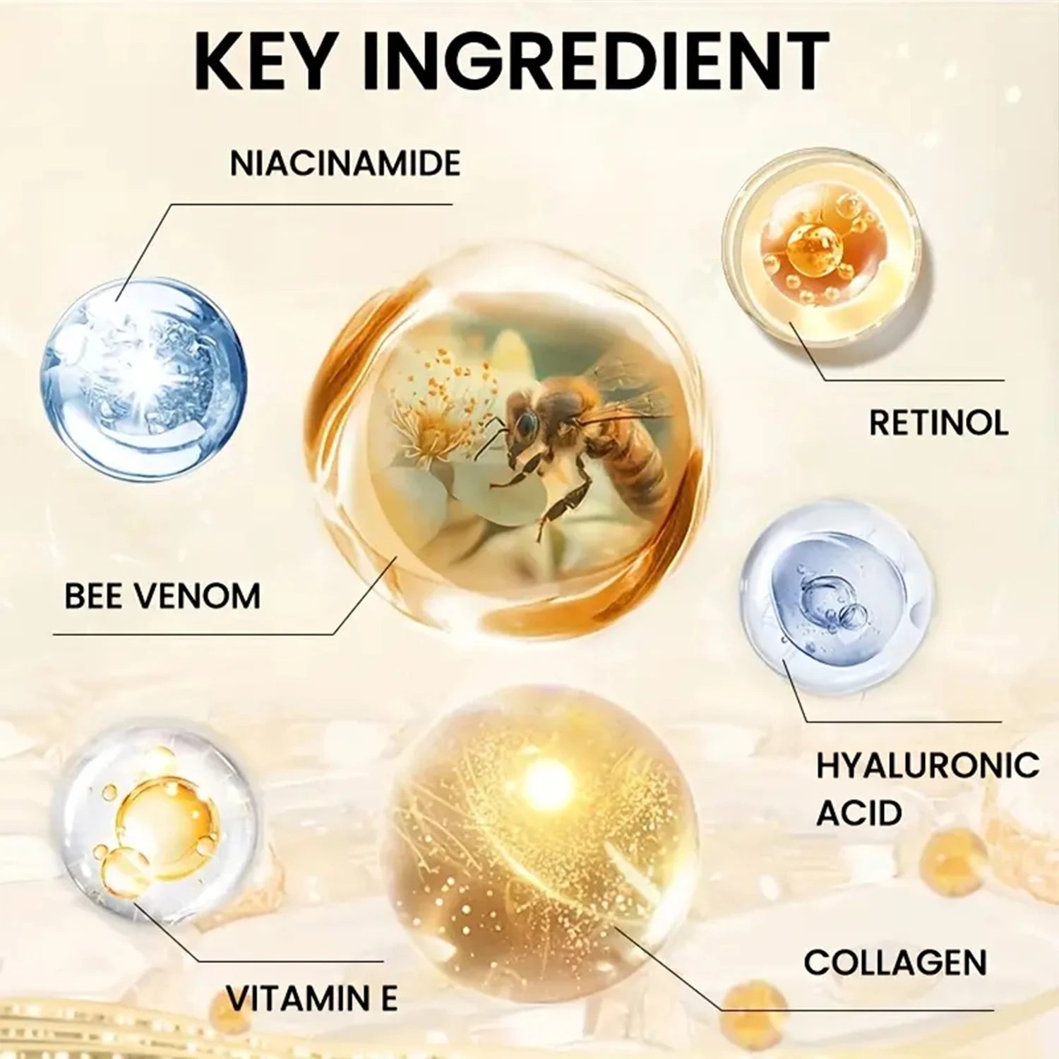 Bee Venom Instant Facial Lifting Cream Firms and Lifts Loose Skin, Smoothes Skin | Alcohol-Free, Containing Hyaluronic Acid, Suitable for All Skin Types