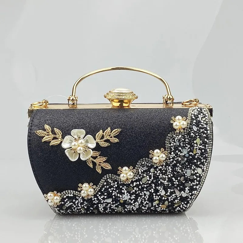 2024 New Arrival Flower Crystal Wedding Bridal Clutch Purse Luxury Designer Women&