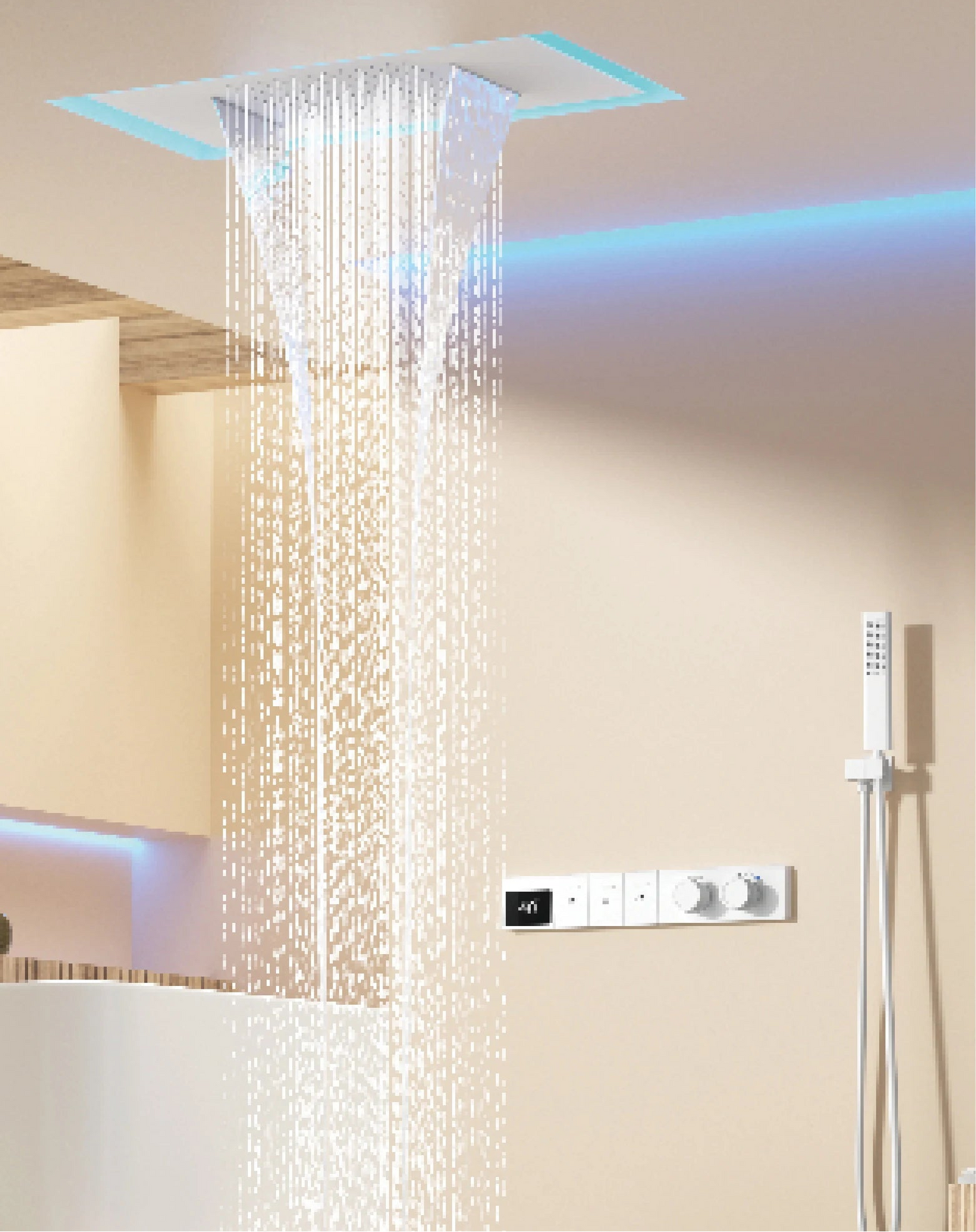 Intelligent digital display luxury white brass shower system with hidden design Dual control of hot & cold Wall mounted faucet