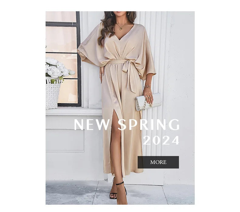 2025 Dress Women Female Clothing Fashion Elegant Evening Party Dresses High Waist V-Neck Loose Dresses