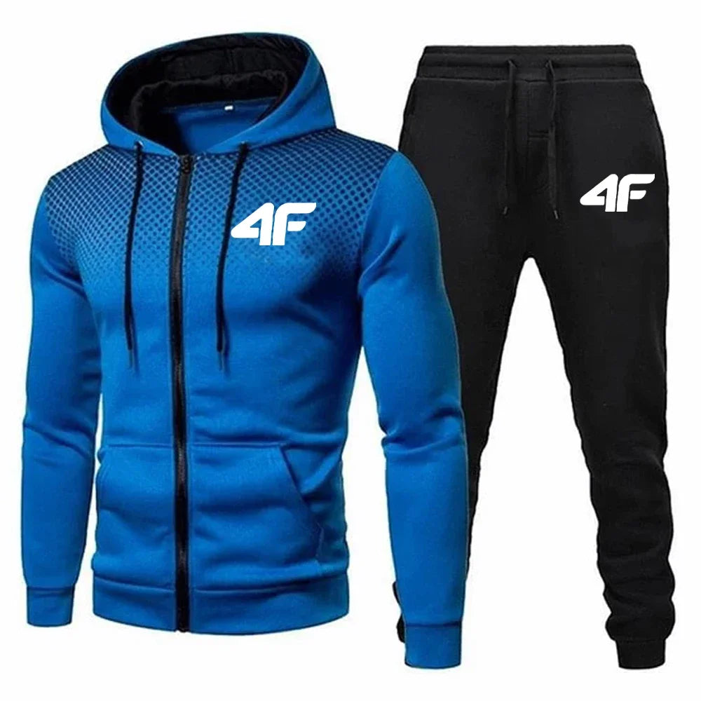 Autumn Winter Mens Tracksuit Jogging Sweatpants 2 Piece Set Sport Zipper Jacket+Running Trousers Suit Casual Printing Clothing