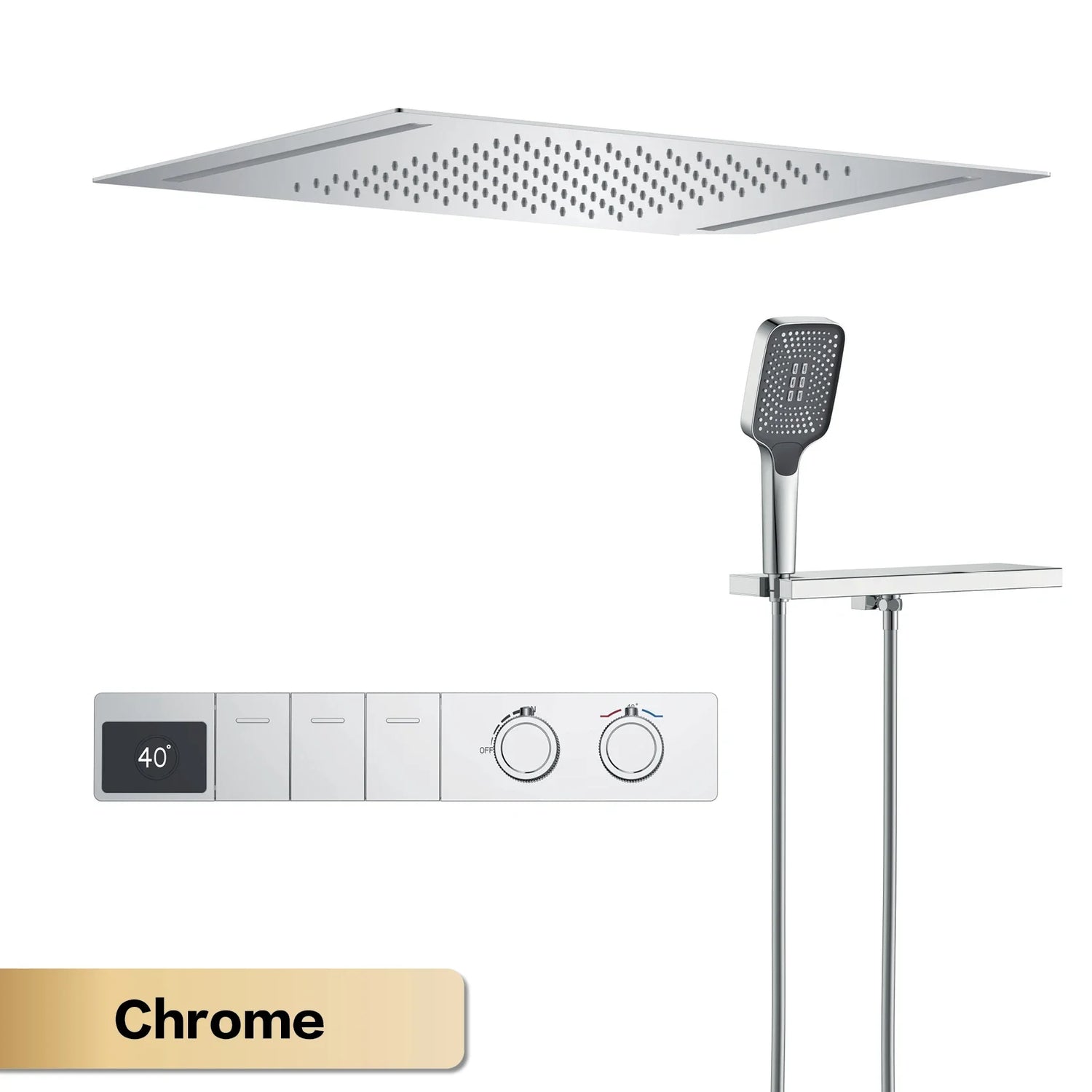 Luxury brass gun gray ceiling constant temperature shower system LED digital display hot and cold water embedded bathroom faucet
