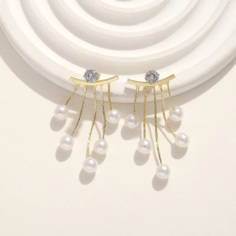 925 Silver Needle Korean Fashion Pearl Tassel Earrings For Women Jewelry 2025 Trending New Luxury Women&